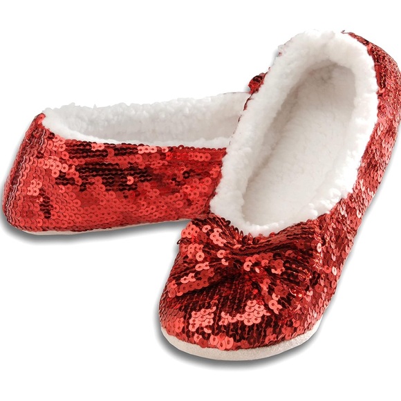 Ruby Red Sherpa Sequin Slipper Socks - Picture 1 of 4